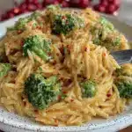 broccoli cheddar orzo - featured image