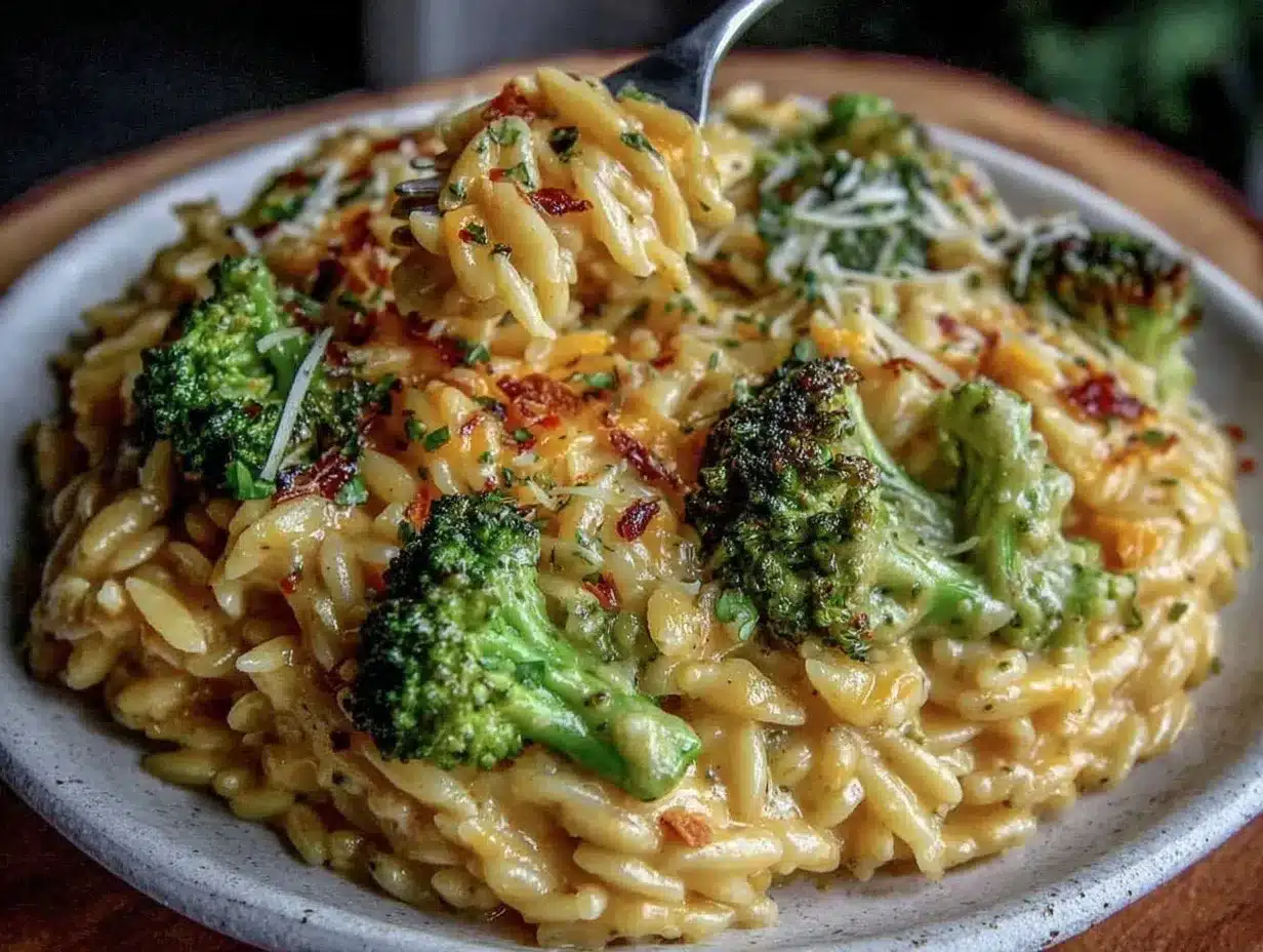 broccoli cheddar orzo preparation steps