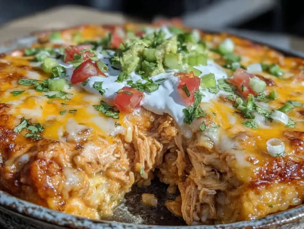 chicken enchilada rice casserole - featured image