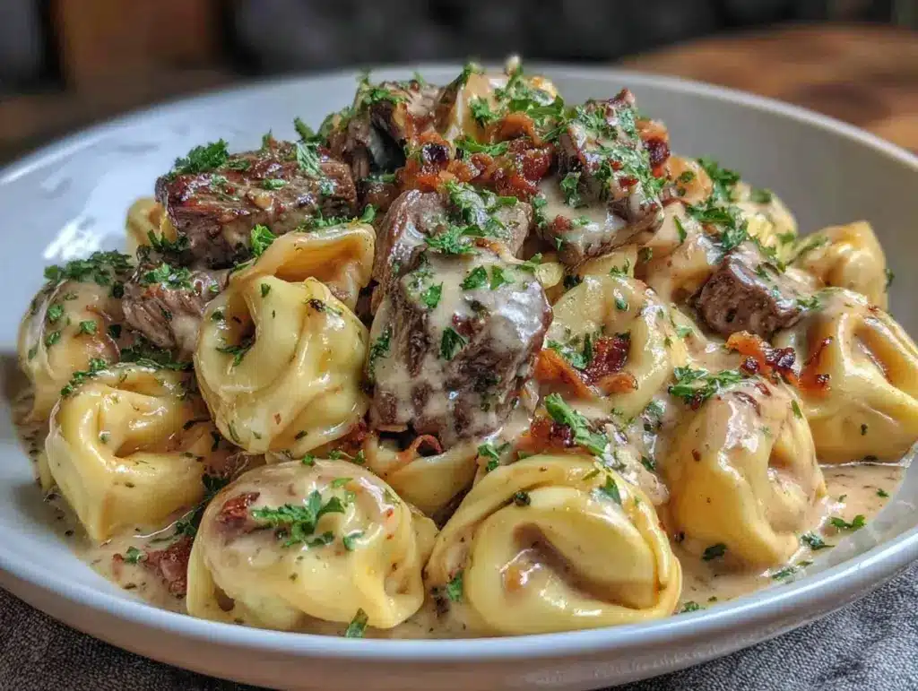 creamy cheesesteak tortellini - featured image