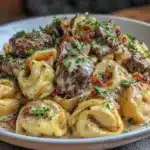 creamy cheesesteak tortellini - featured image
