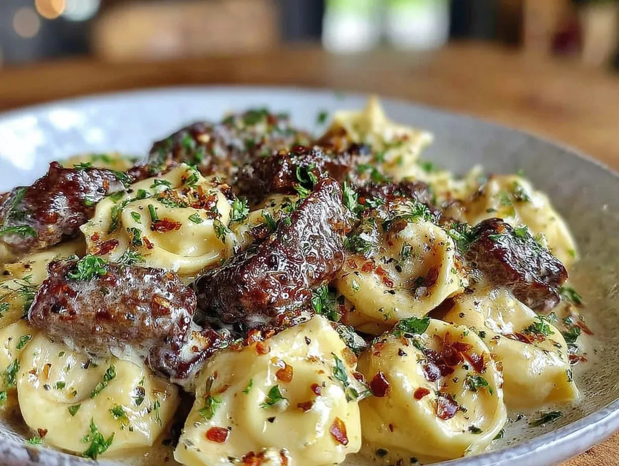creamy cheesesteak tortellini preparation steps