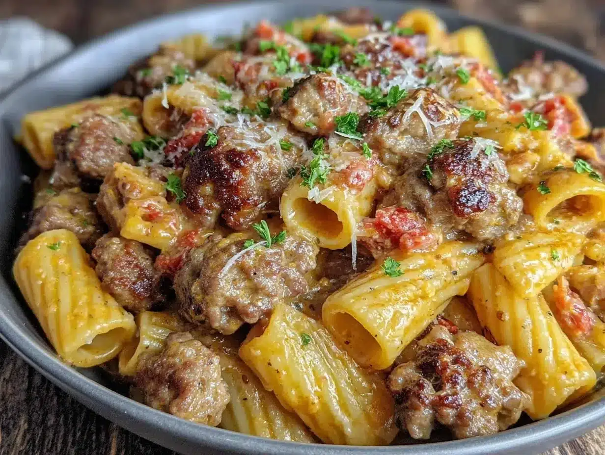 creamy Italian sausage rigatoni preparation steps