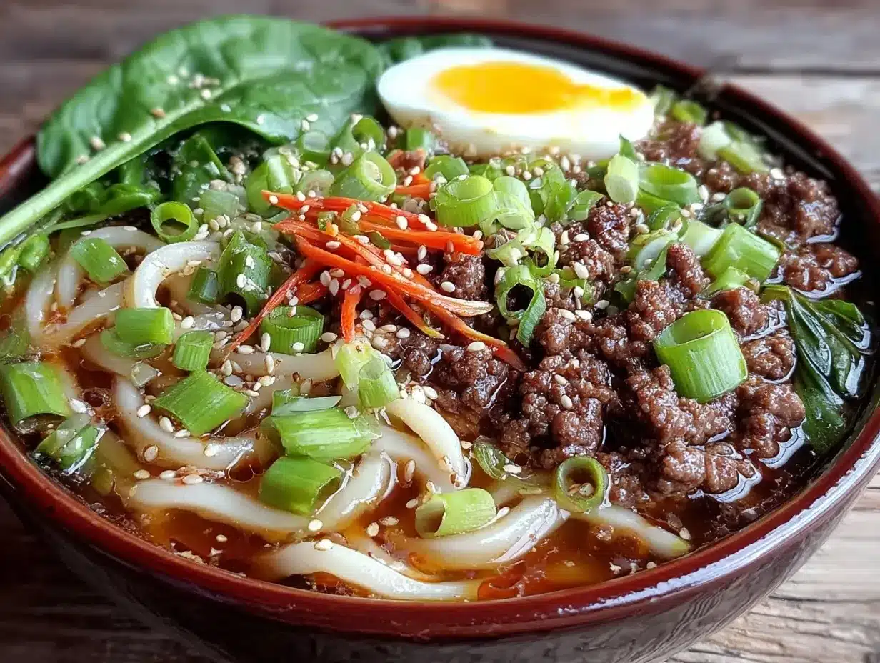 ground beef udon soup preparation steps