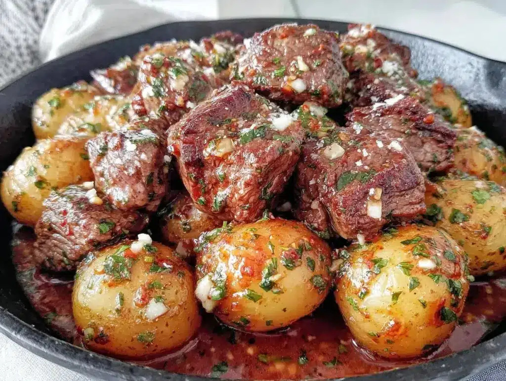 slow cooker garlic butter beef bites - featured image