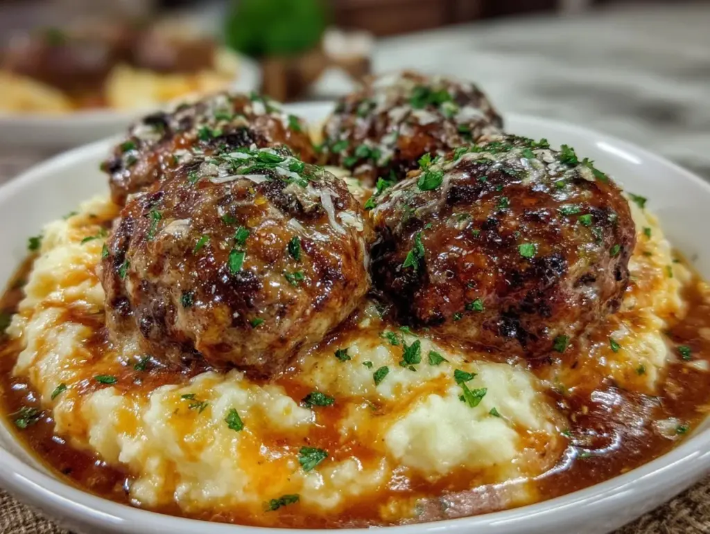 slow cooker Salisbury steak meatballs - featured image