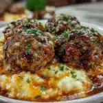 slow cooker Salisbury steak meatballs - featured image