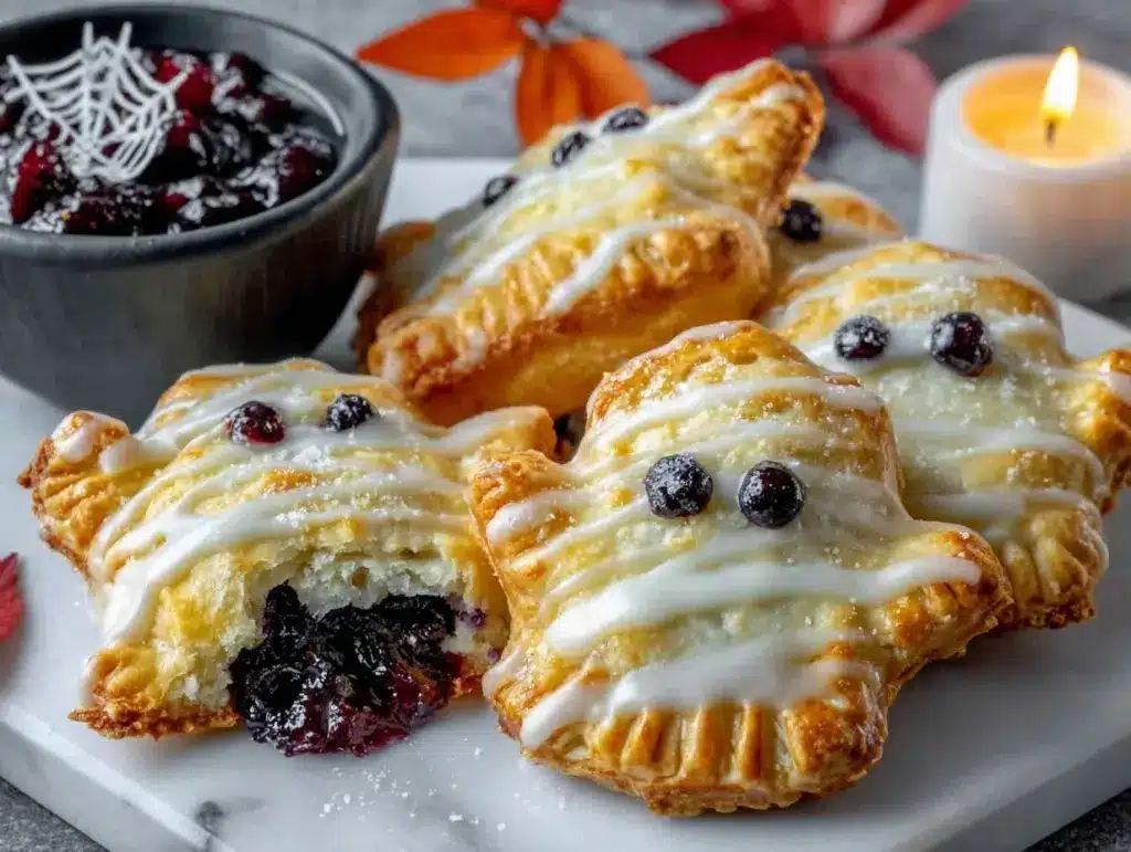 vegan blueberry ghost hand pies - featured image